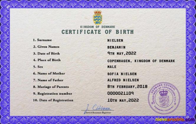 Denmark birth certificate